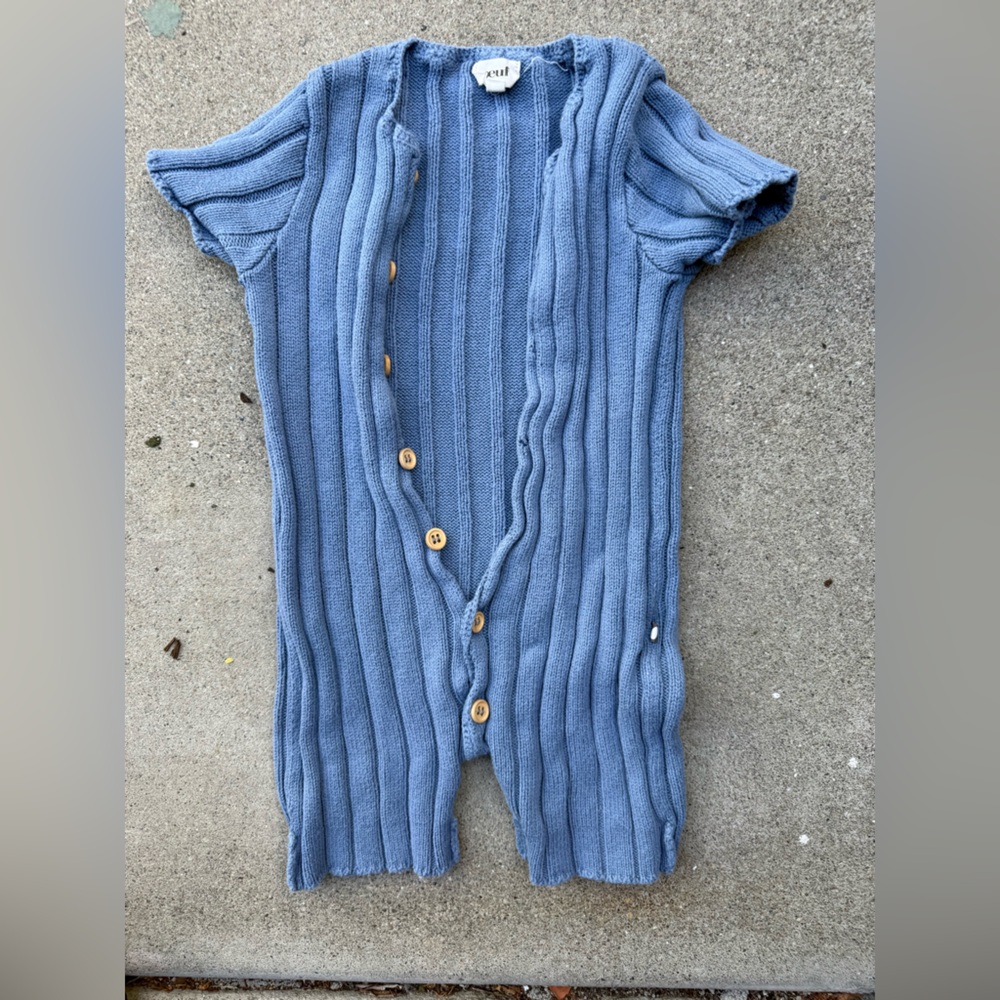 Oeuf Blue Knit Button-Up Top